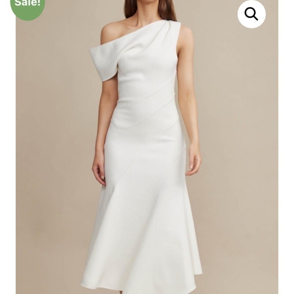 L'Espoir Asymmetrical Neckline‎ Midi Paneled Dress White Sz S